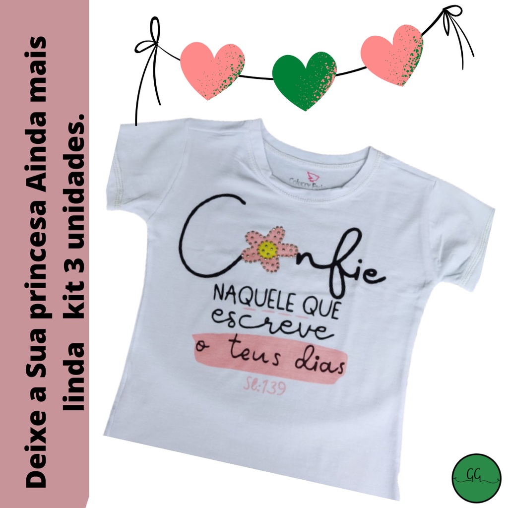 Roupa infantil menina, blusinha de menina estampada feminino, t-shrit com pedraria barata super promoção kit com 03 unidades..