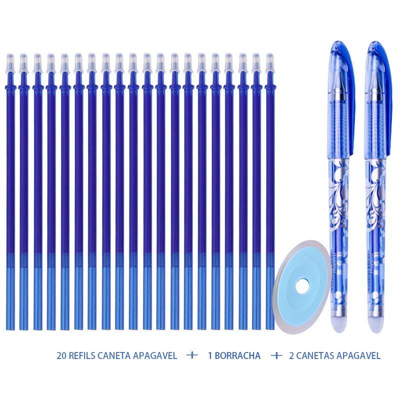 2pçs Mágica Canetas Apagável  + 20 Refils + 1 Borracha