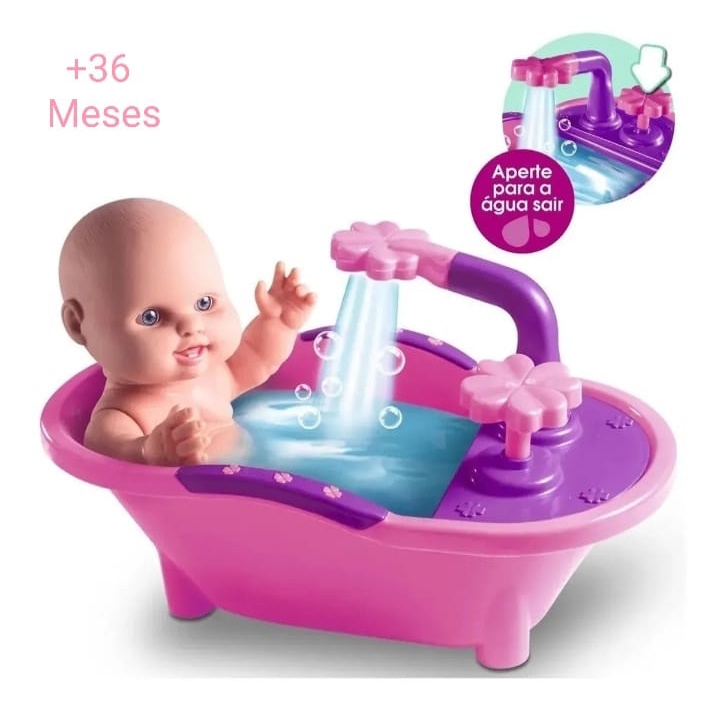 Boneca Infantil Grande com Banheira que Sai Água de Verdade - Menina Banho