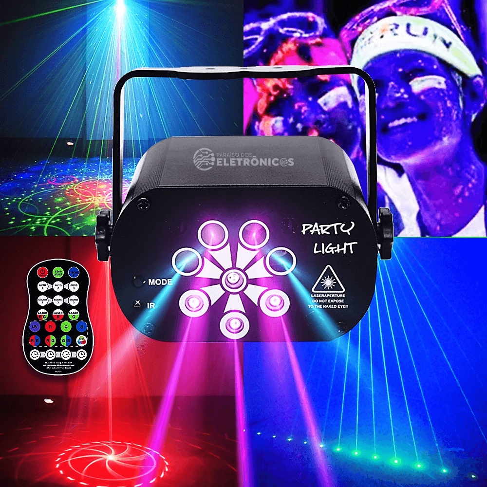 Luz de Laser Recarregável Discoteca LED e Luz Negra Party Light, Decoração Baladinha - 1948810