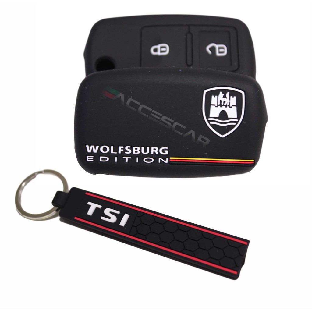 Kit Capa Silicone Chave Canivete 2 Botões Volkswagen Wolfsburg + Chaveiro TSI Jetta Golf Up Tiguan Fox Gol