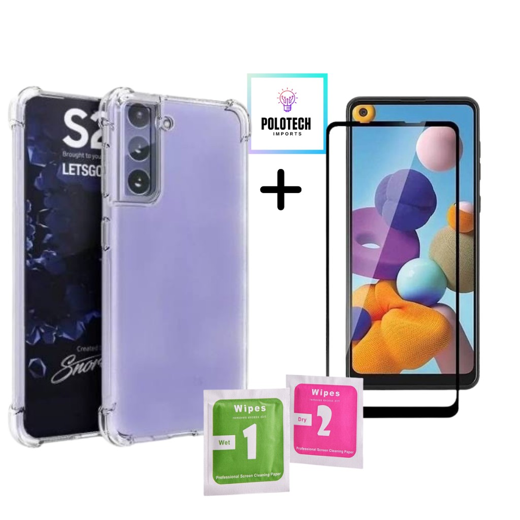 Kit Capa Capinha Samsung S21 Plus + Película vidro 3D / 5D - Capa Case Celular Transparente Bordas Antiqueda choque