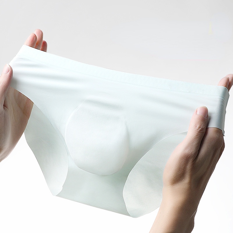 Cuecas masculinas de seda gelada sem costura de secagem rápida confortáveis verão transparente moldado 3D respirável B32