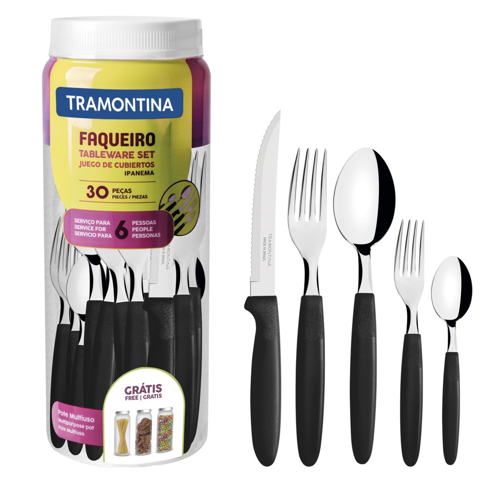 Faqueiro Ipanema 30 Peças Com Lâmina de Aço Inox Preto Tramontina - 23398088 em Oferta na Shopee