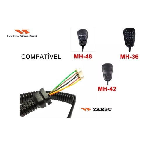 Cabo Espiralado Microfone Yaesu Mh36 Mh42 Mh48