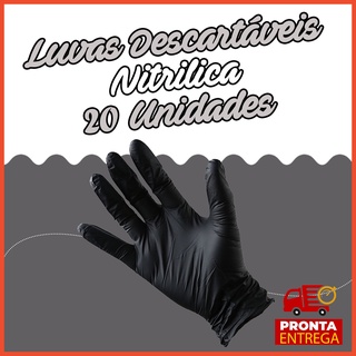20 Unidades De Luva Nitrilica Preta Sem Pó Procedimento Industrial Original Descarpack Envio rápido