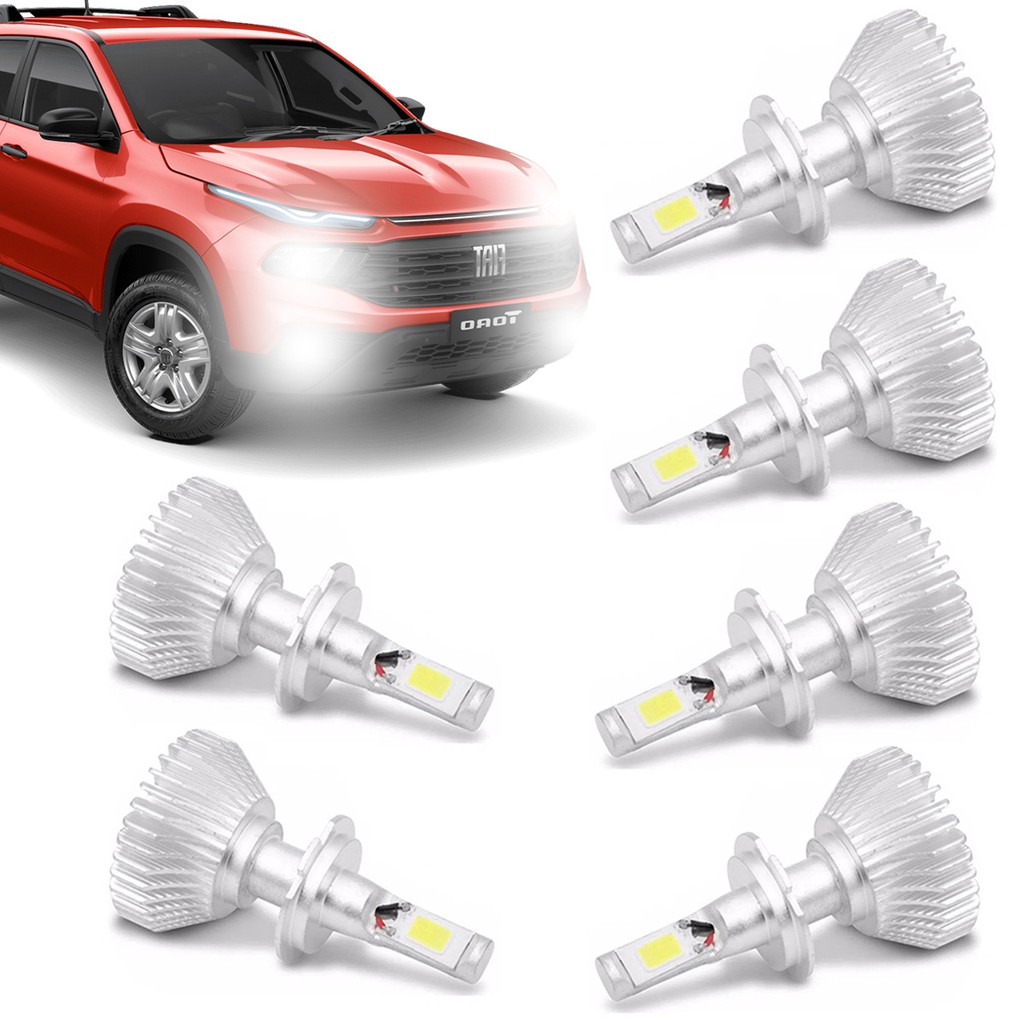 Kit Lâmpada Super Led Farol Foco Duplo + Milha Fiat Toro 2016 Até 2021 6000k
