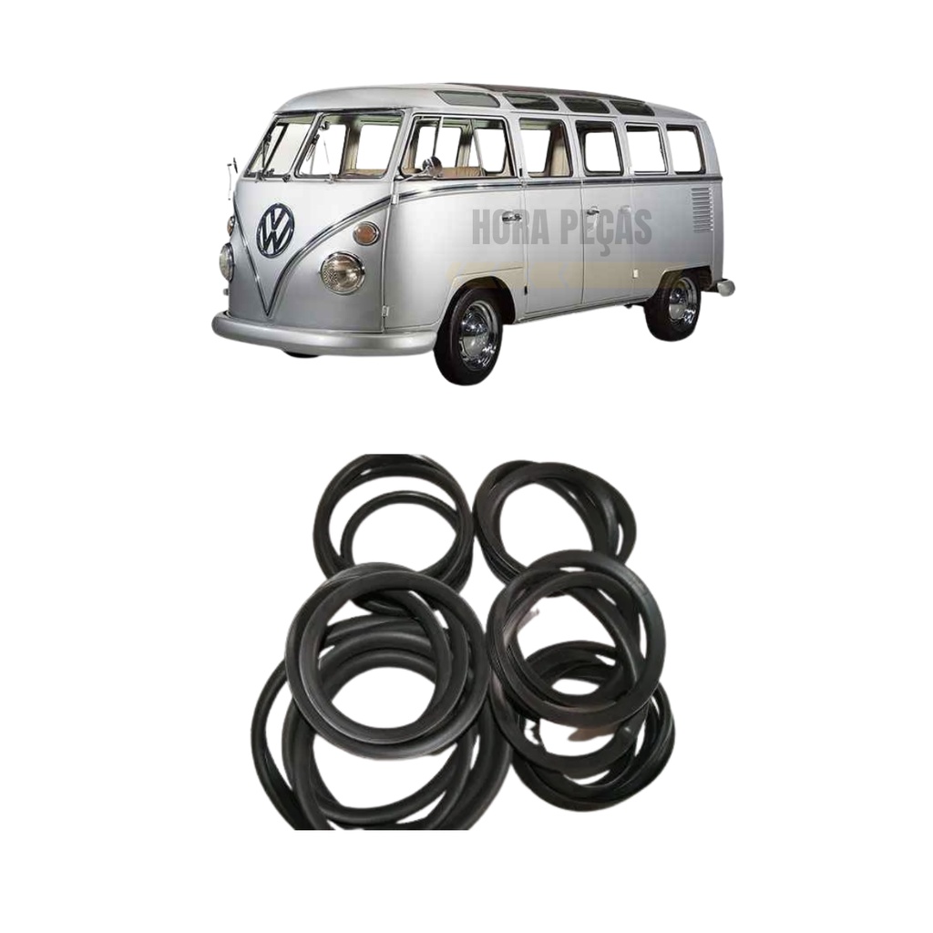 Jogo Borracha Vidro Janela Lateral + Vigia + Vigia Curvo  Kombi Corujinha 9 Peças
