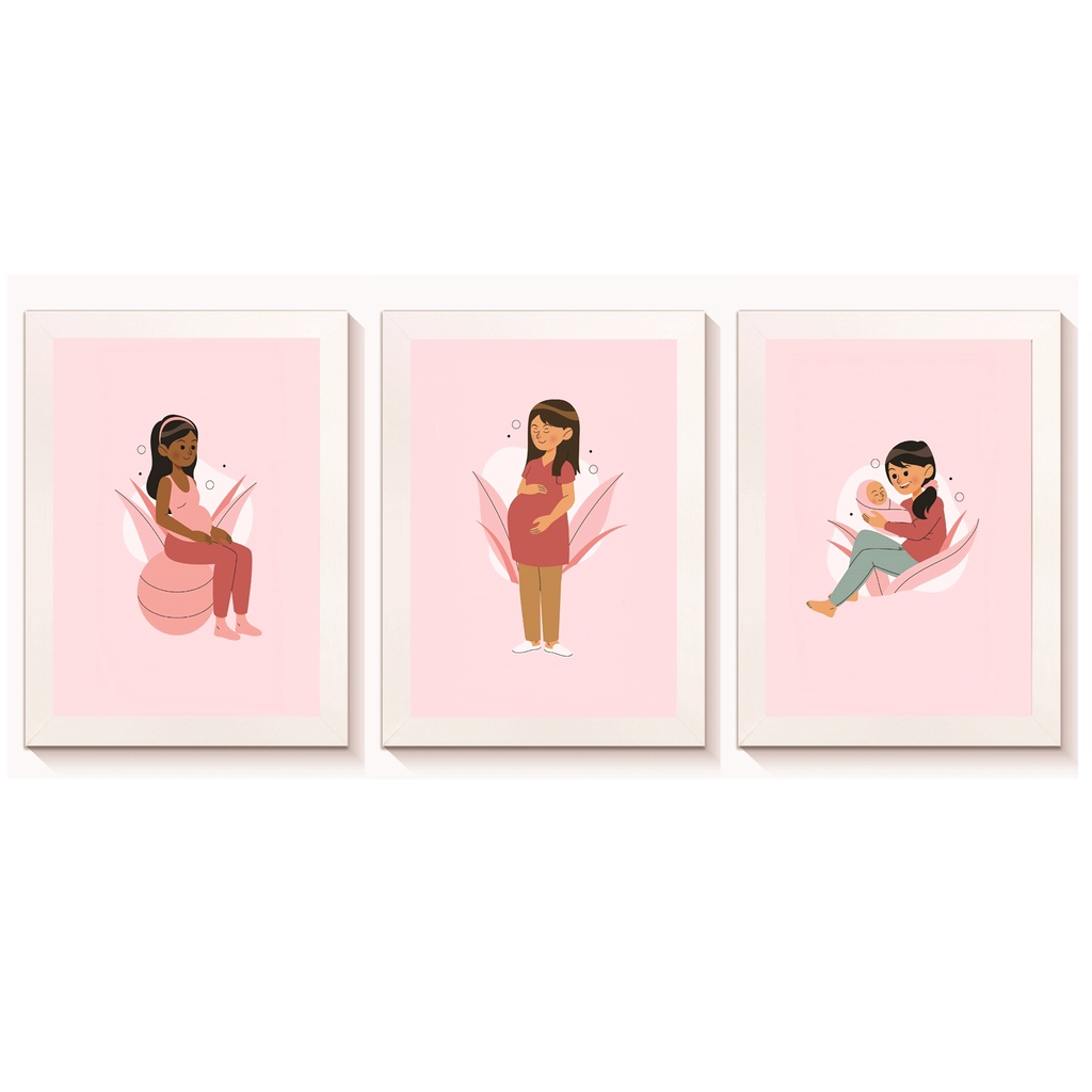 Kit 3 Quadros Decorativos Gestante Gestação Ginecologia Obstetrícia Medicina Molduras 20x30cm