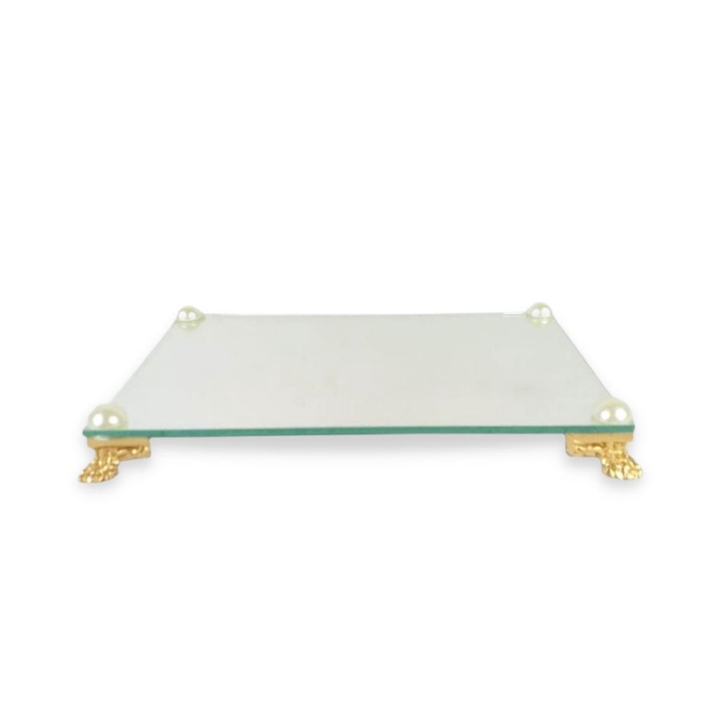 Bandeja Espelhada Super Luxo Com Pérolas Decoração Lavabo Banheiro