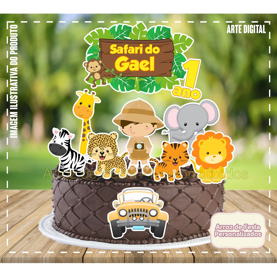 Topo de Bolo Topper de Bolo Personalizado Safari