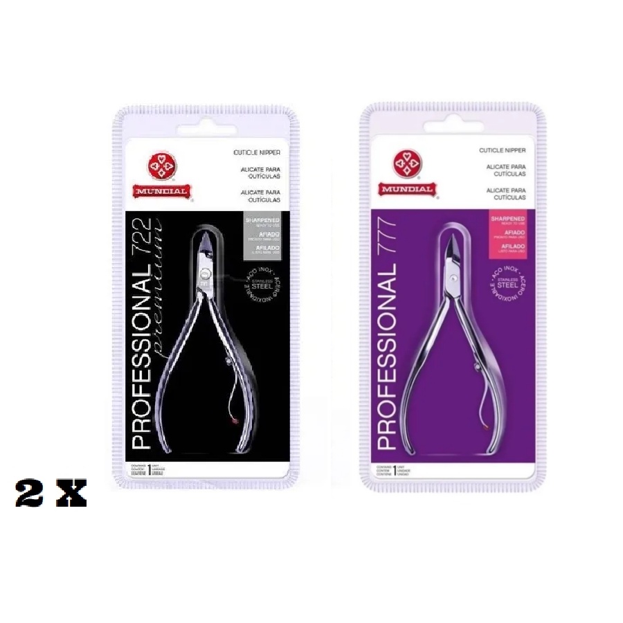 2 Kits Alicates De Cutícula Profissional (Um) 722 e (Um) 777 Inox Mundial