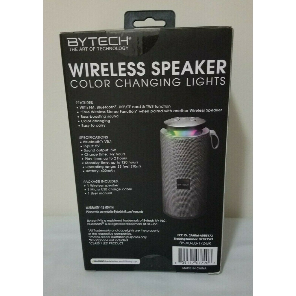 bytech wireless speaker color changing lights