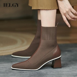IELGY Bota Feminina De Malha Com Bico Fino/Elástico/Estilo Coreano