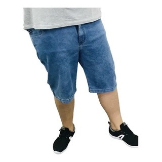 Bermuda Jeans Masculina Com Lycra Plus Size Azul Claro Delave