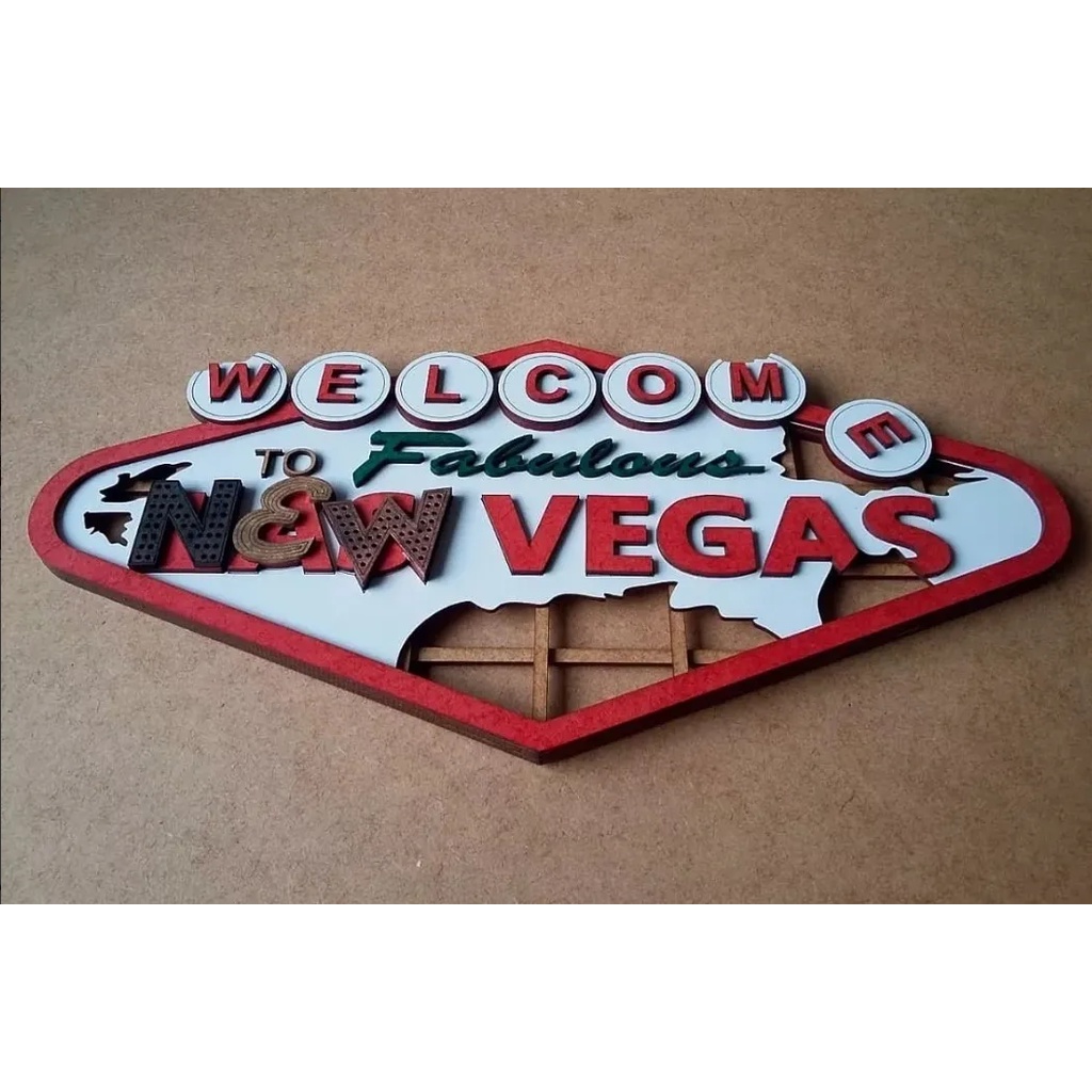 Placa Fallout New Vegas Relevo, Decoração Gamer 59cm