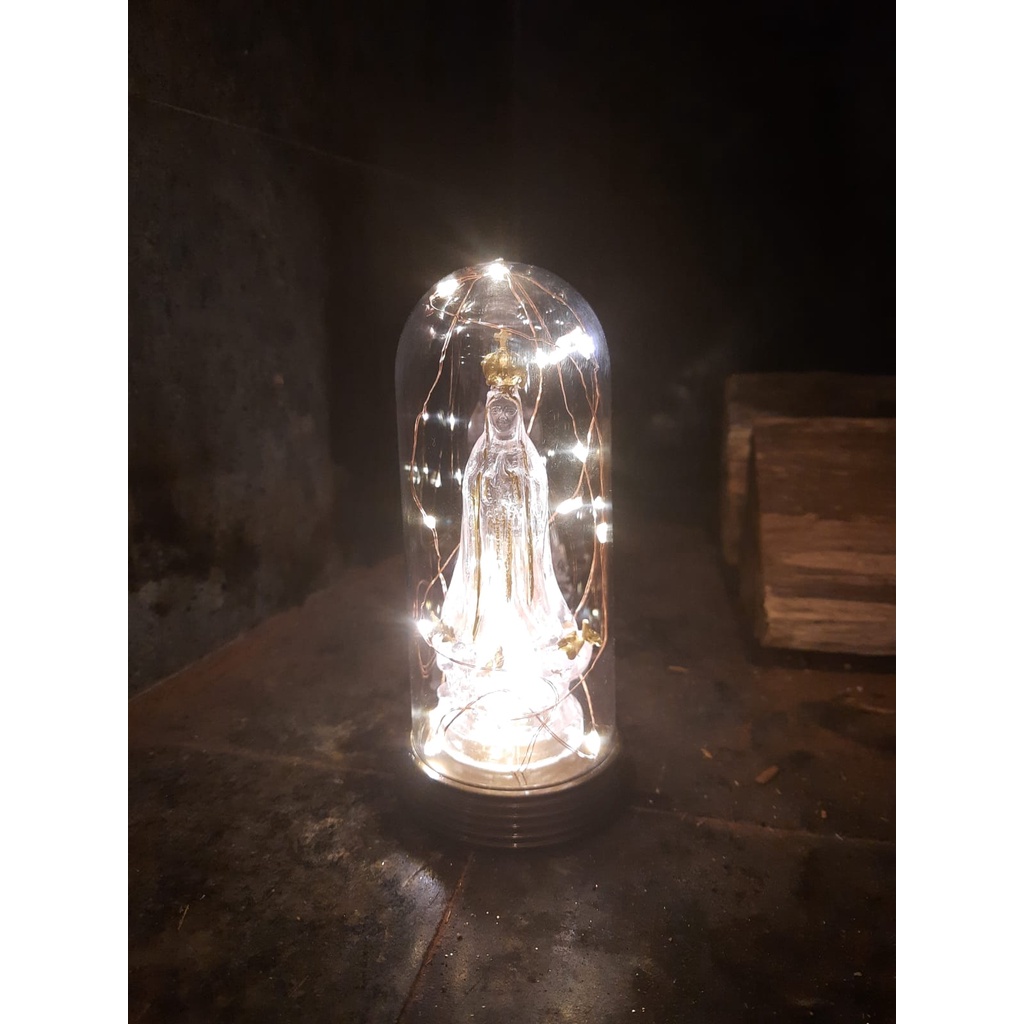 Luminária Imagem Nossa Senhora De Nazaré Mãe De Jesus Redoma e Luzes de LED Branco Quente  AMOR LINDO