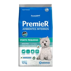 Ração Premier Ambientes Internos para Cães Adultos de Pequeno Porte Sabor Frango e Salmão - 12Kg