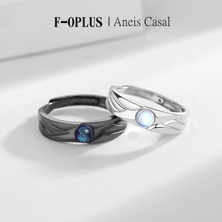 F-OPLUS | Aliança de Diamante com Pedra Zircônia Ajustável Par de Anel Aliança de Namoro Compromisso com Caixa CRC165