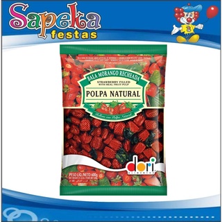 BALA DE MORANGO RECHEADA COM POLPA NATURAL DE MORANGO DORI 600G