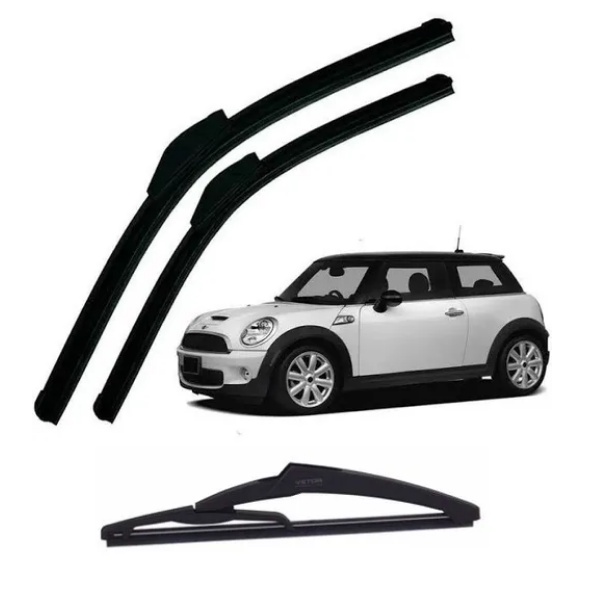 Kit 3 Palhetas Limpador De Parabrisa Dianteiro + Traseiro Para Mini One / Cooper / Cooper S 2001 2002 2003 2004 2005 2006 2007 2008 2009 2010 2011 2012 2013 em Oferta na Shopee