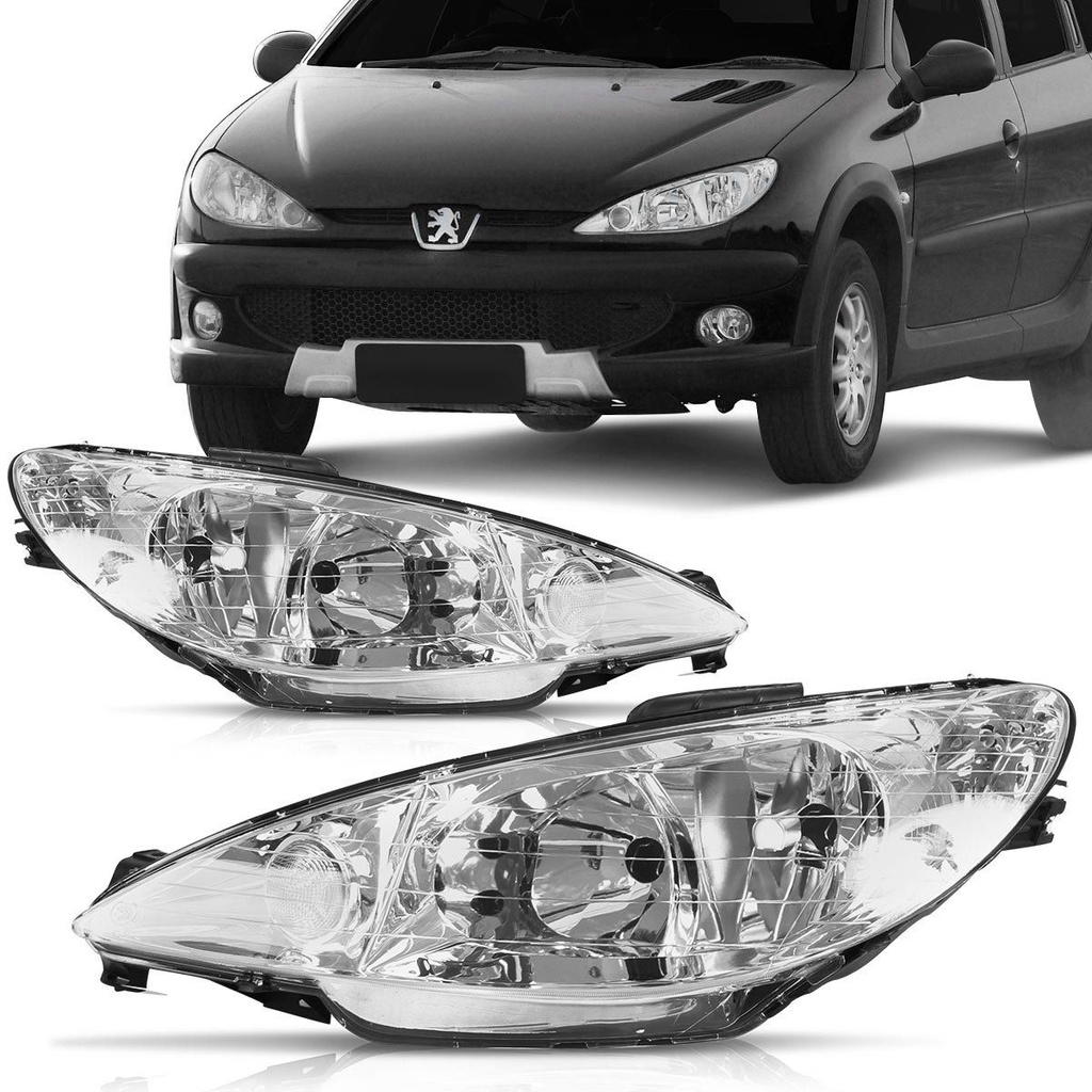 Farol Peugeot 206 2001 2002 2003 2004 2005 2006 2007 2008 2009 2010 Foco Duplo Cromado
