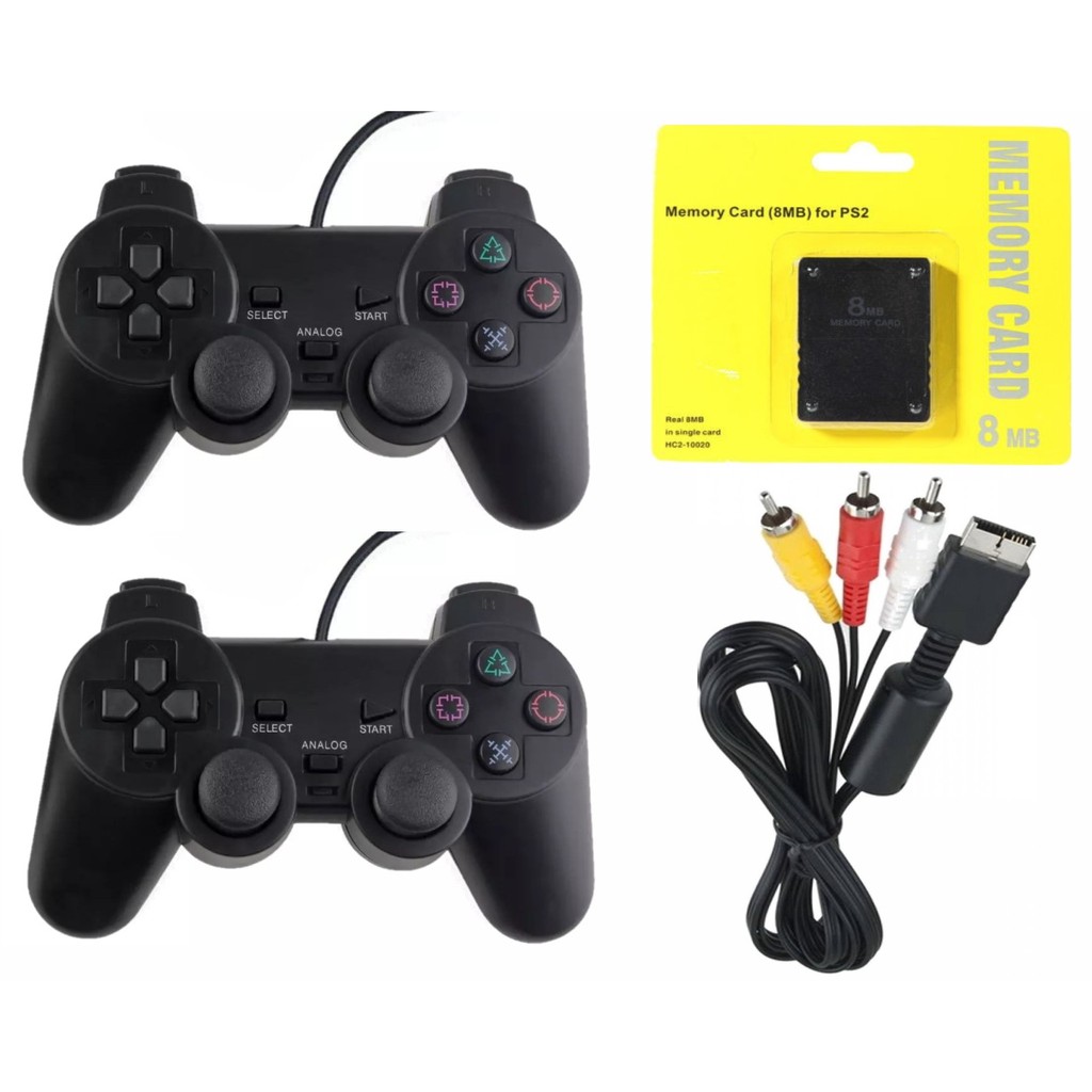 Kit completo para playstation 2 ps2 com 2 controles 1 memory card 8mb 1 ...