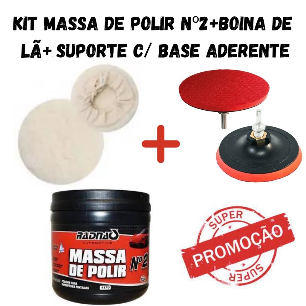 Kit polimento Automotivo/ Massa De Polir Nº2 + Boina De Lã 125mm + Suporte C/ Base Aderente 125mm