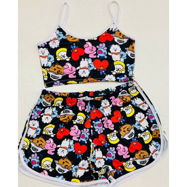 conjunto BTS cropped e short boleado em Oferta na Shopee