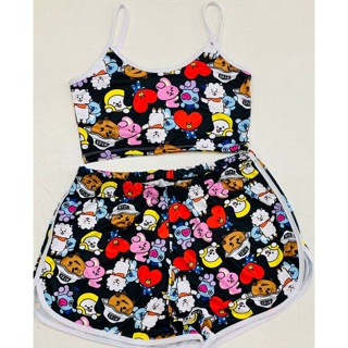 conjunto BTS cropped e short boleado em Oferta na Shopee
