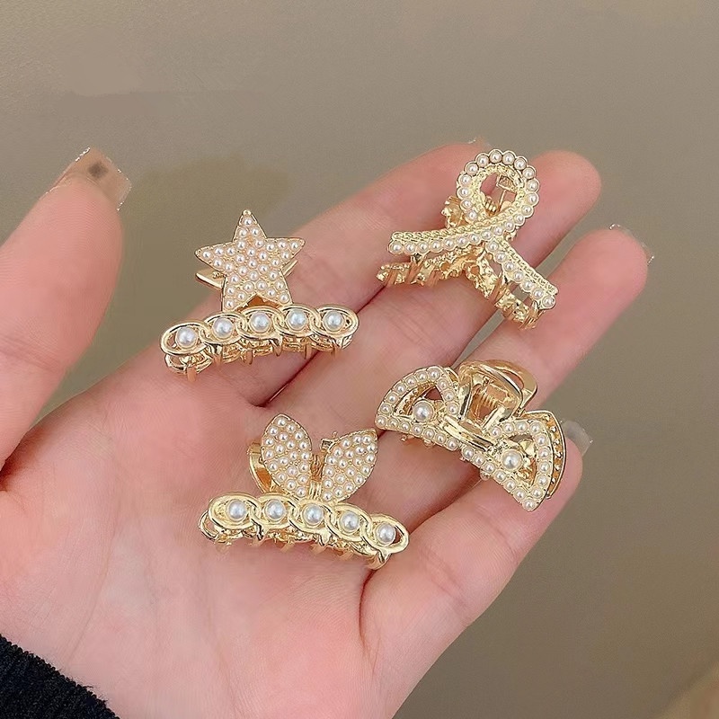 Grampo De Cabelo Coreano , Design De Mini Garra Incrustado De Diamante Com Contas De Liga , Conjunto Único De Acessório 