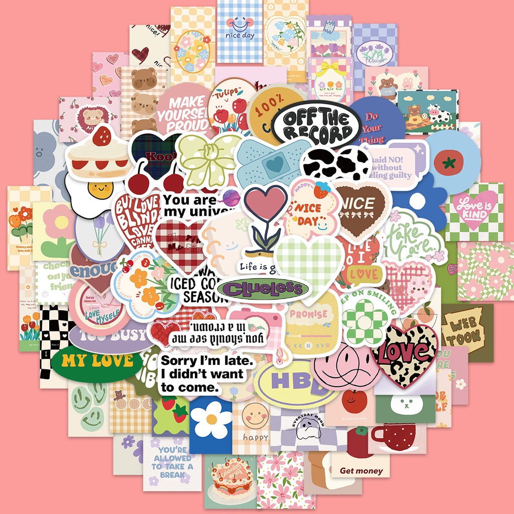 90pcs Adesivos Estéticos De Pastel Fofo Para Meninas Laptop Phone Car Book DIY Cute Gift PVC À Prova D'água Pacote De Coloridos em Oferta na Shopee