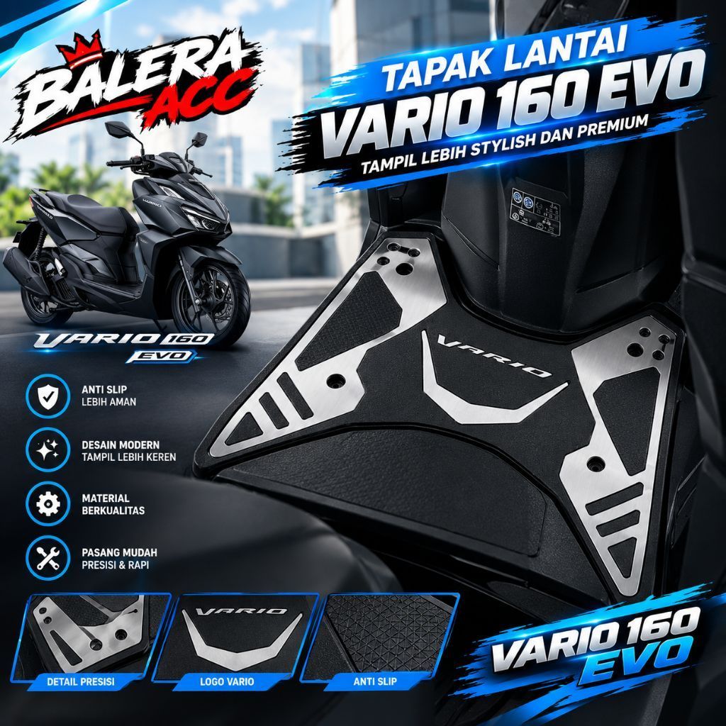 Novo Tapete Vario 160 Evo 2026 Feito De Borracha Premium + Aço Inoxidável Original Ahm De Apoio Para Os Pés