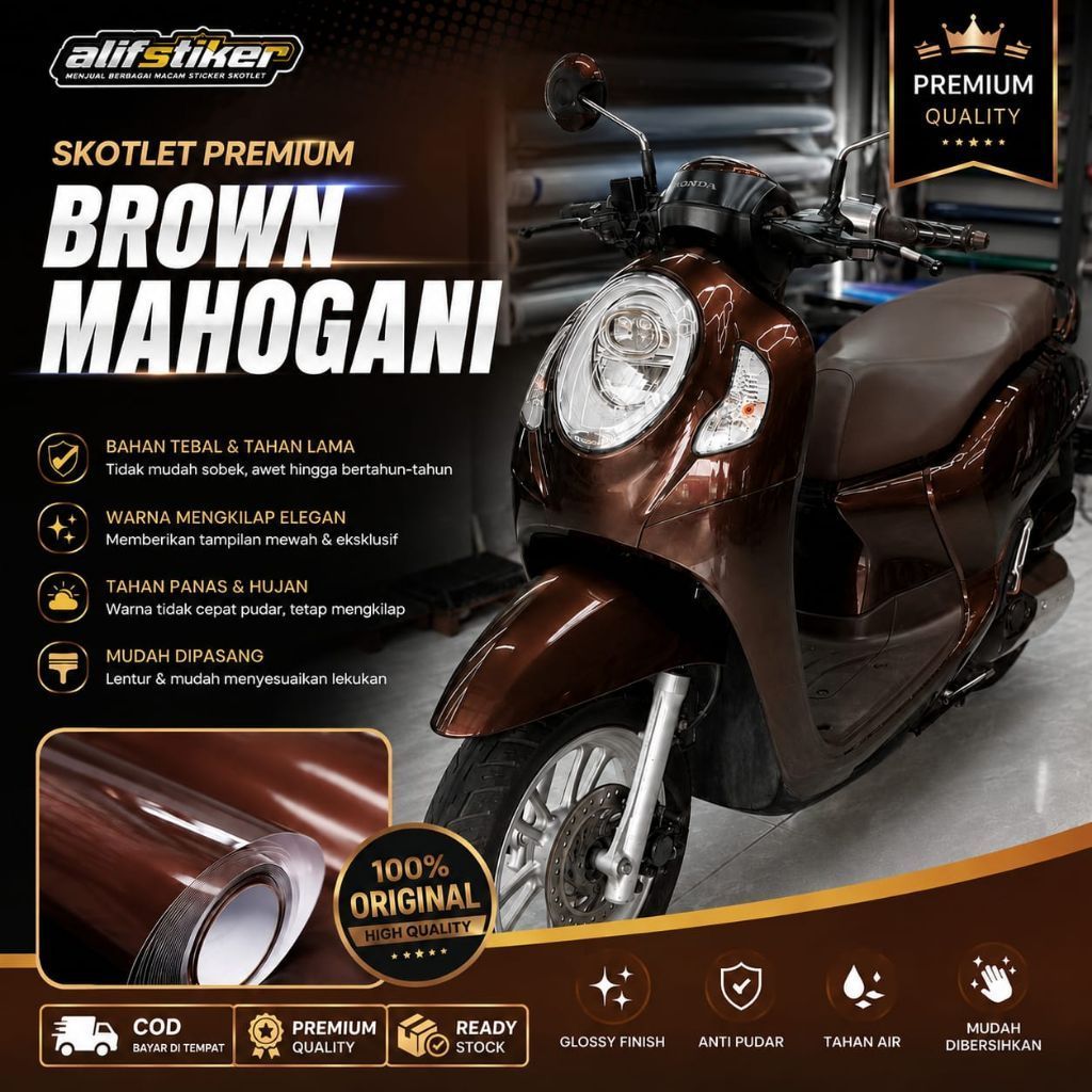 Adesivo Protetor De Motocicleta Com Acabamento Em Mogno Marrom Brilhante De Qualidade Premium Para Motocicletas E Modifi