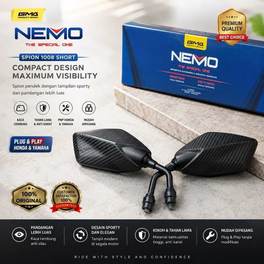 GMA NEMO 1008 Espelho Curto universal De Haste Curta Para NMAX ADV PCX VARIO BEAT AEROX XMAX Scopy FILANO FAZZIO CB GEAR