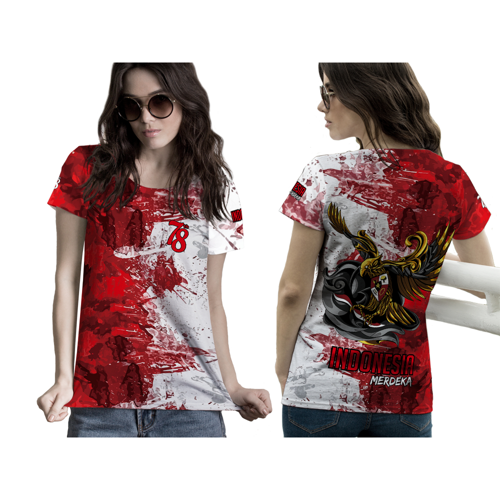Camiseta Feminina De Jersey Para A República Da Indonésia 78 , 17 De Agosto De 2023 Fullprint , Última Arte 18