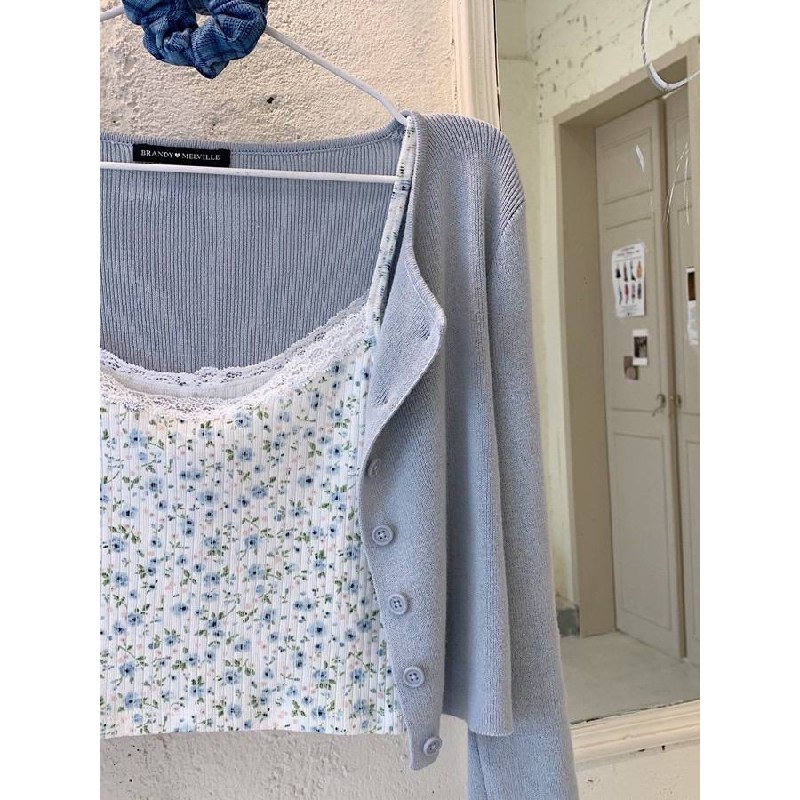 TANK READY cg039 Conjunto Vintage Com Botão Cropped Flor Renda Regata Dos Anos 90 Cardigã ra003