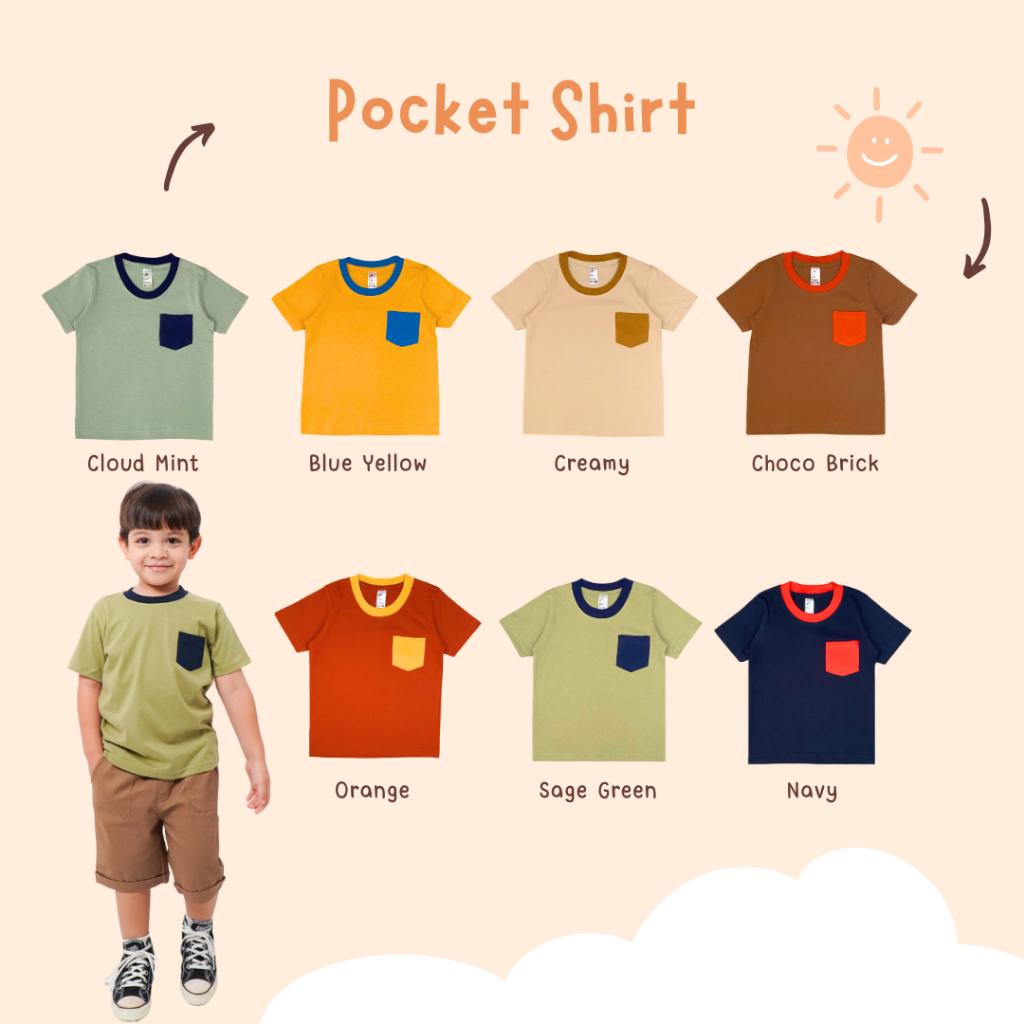 Yobebee Austin Pocket Camiseta De Algodão Penteado De Manga Curta Para Crianças De 2 A 8 Anos