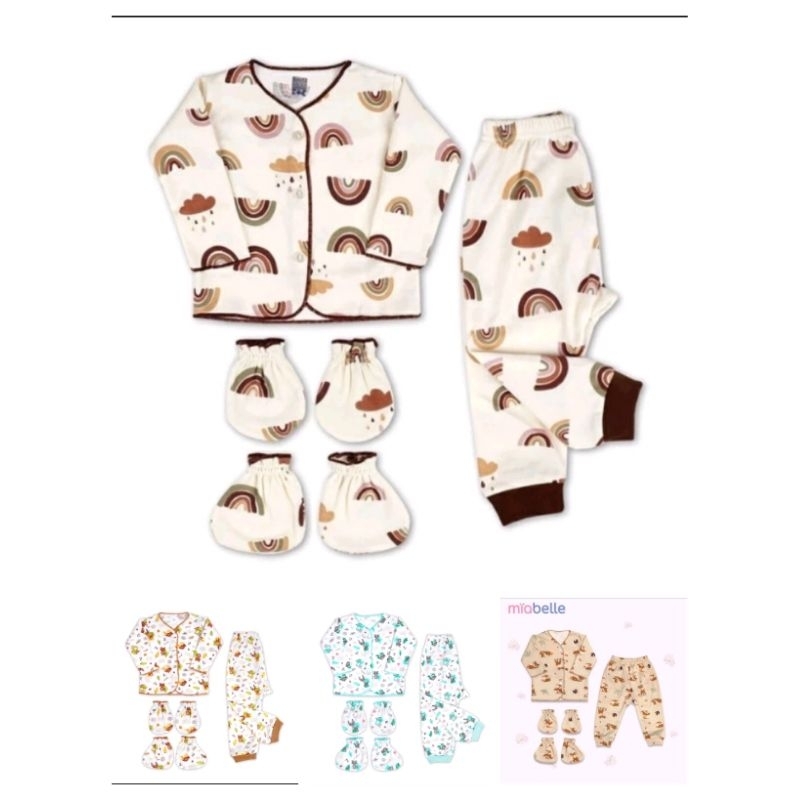 Conjunto Longo 3 Em 1 Para Recém-Nascidos MIABELLE Motif Shirt Calças Compridas Luvas E Pés STK SNI Carino