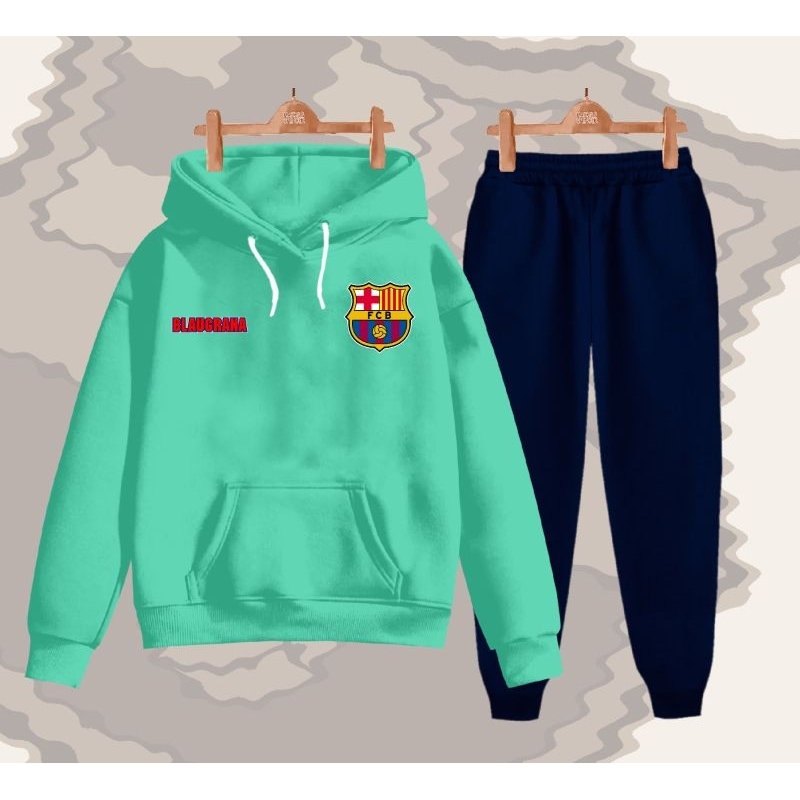 Conjunto Com Capuz Infantil Estampado Barcelona/Idades De 3 A 17 Anos