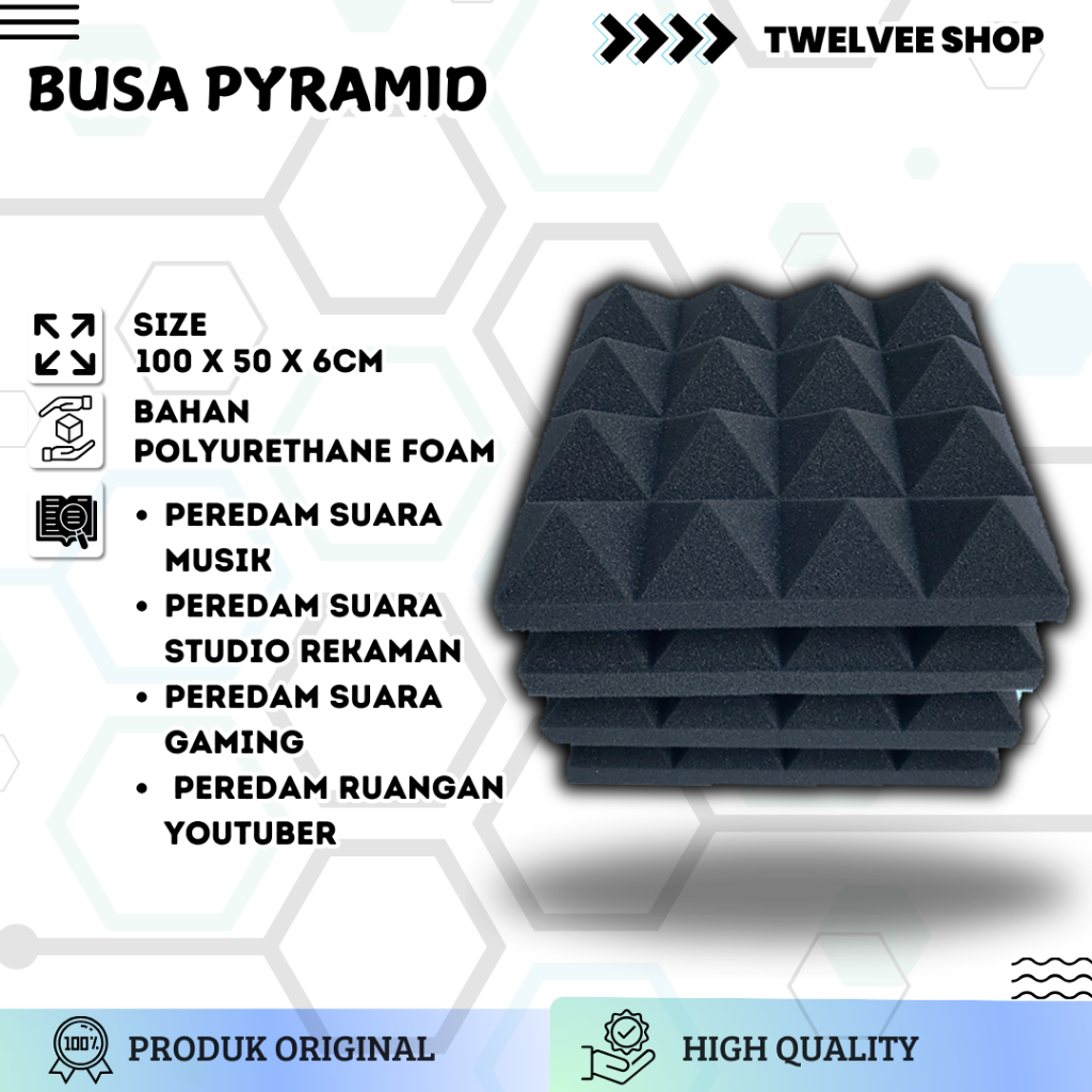 Espuma À Prova De Som Em Pirâmide 100x50 cm-Acústica Para Estúdio Musical