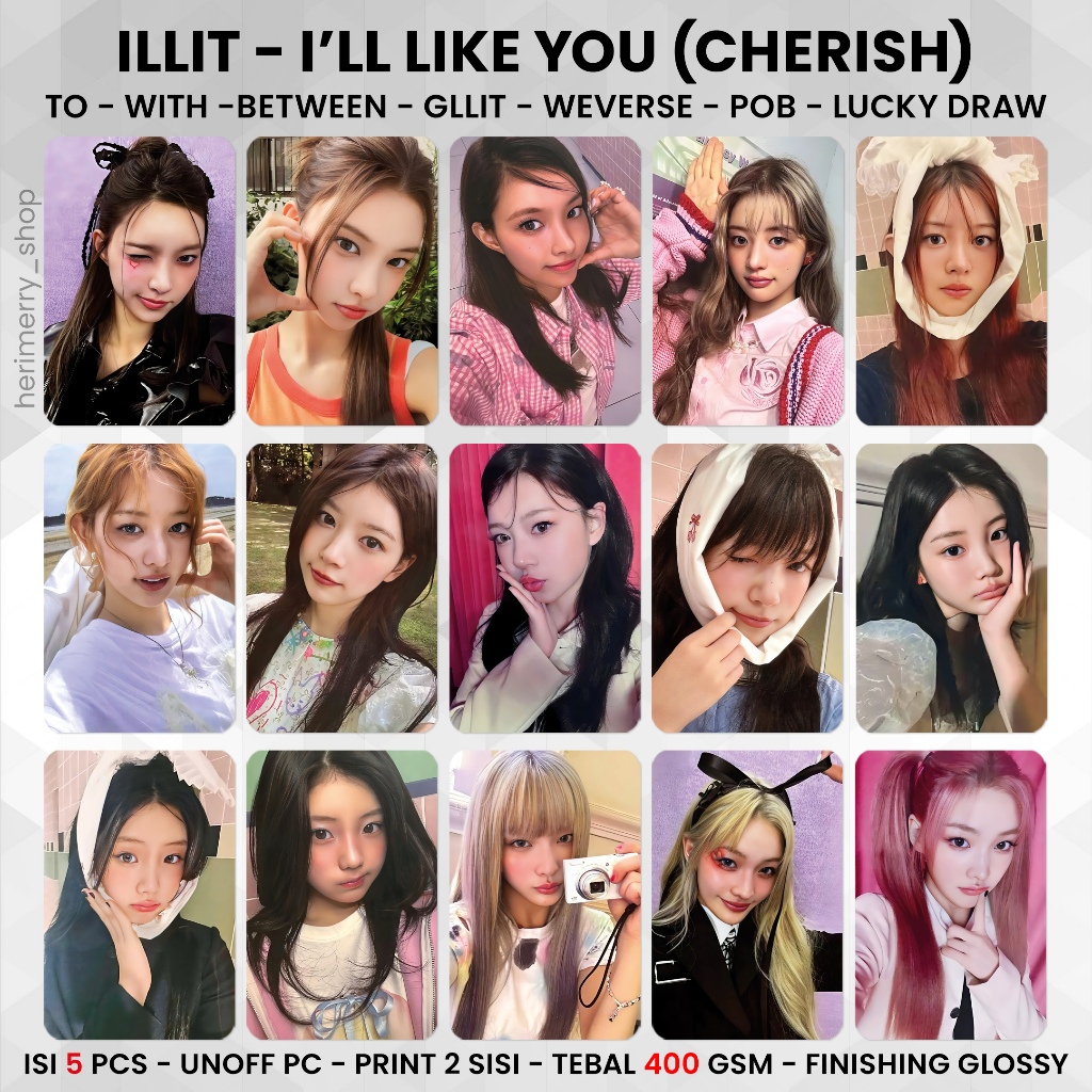 (5 PCS) ILLIT Gosta De Você CHERISH Photocard-Premium PC 2 Lados Kpop Merch Cartão Não Oficial De Aderência De Carrapato