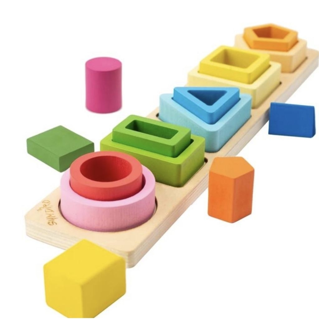 Brinquedos Educativos MONTESSORI Forma Geométrica PASTEL RAINBOW KIDS Escola Quebra-Cabeça Geométrico Madeira Estética C