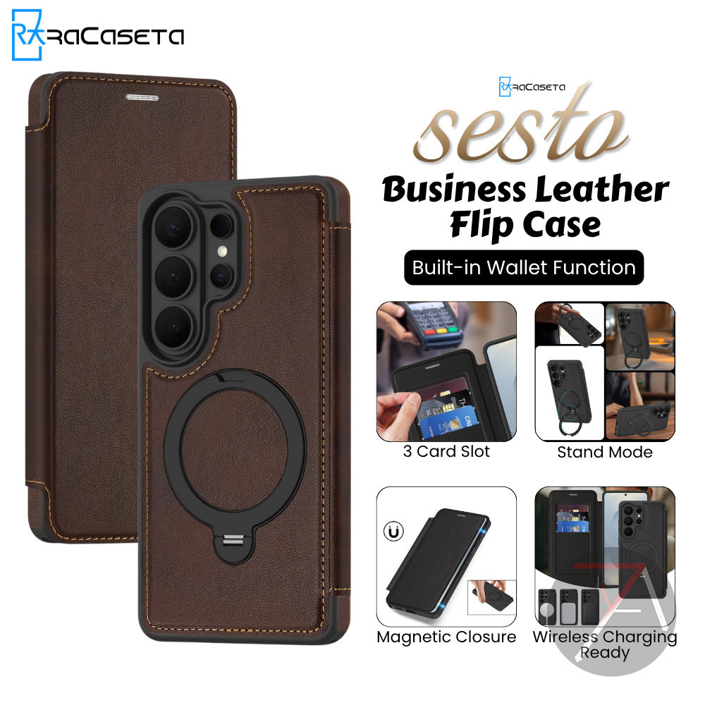 Capa Flip RaCaseta SESTO Para Samsung Galaxy S26 Ultra Plus FE S25 S24 S23 S22 A