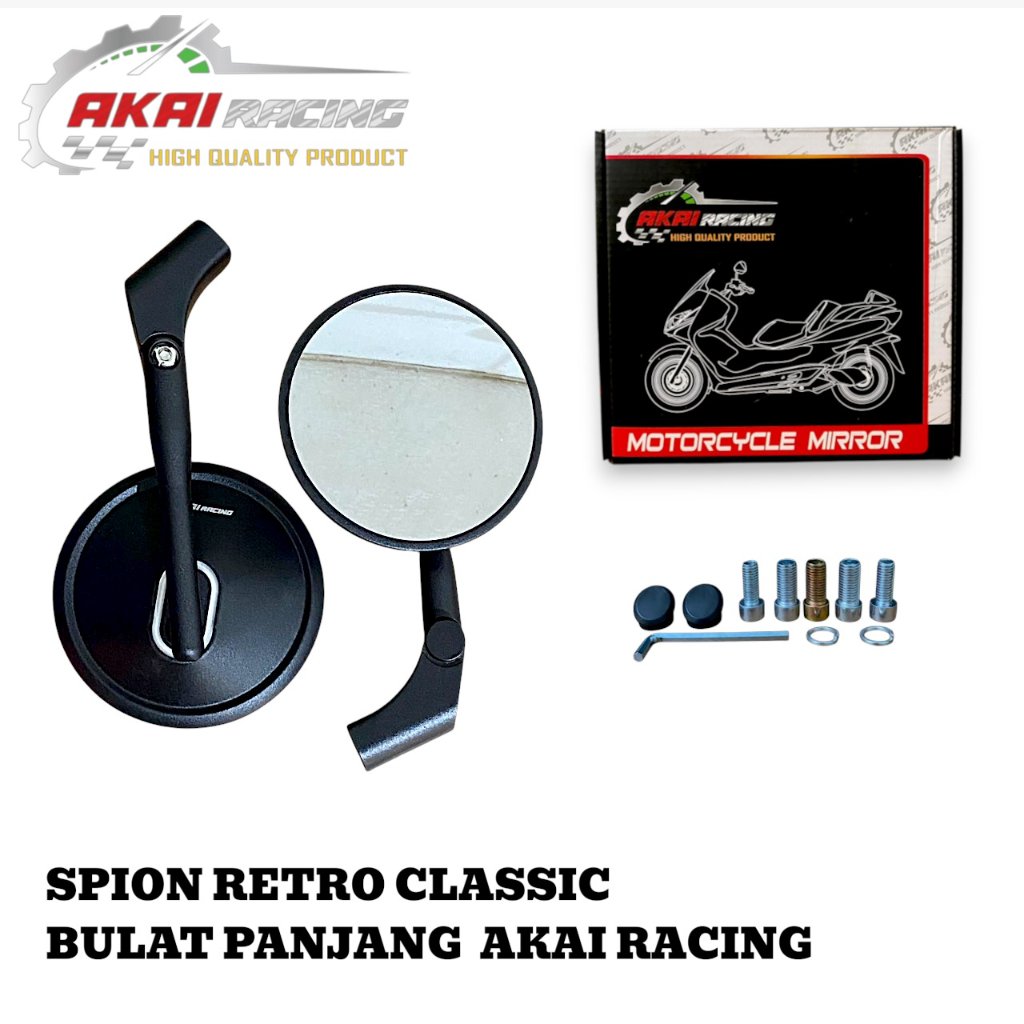Espelho Clássico Retrô , Modelo Redondo , Haste Longa , Material Cnc Completo , Marca Original Akai Racing