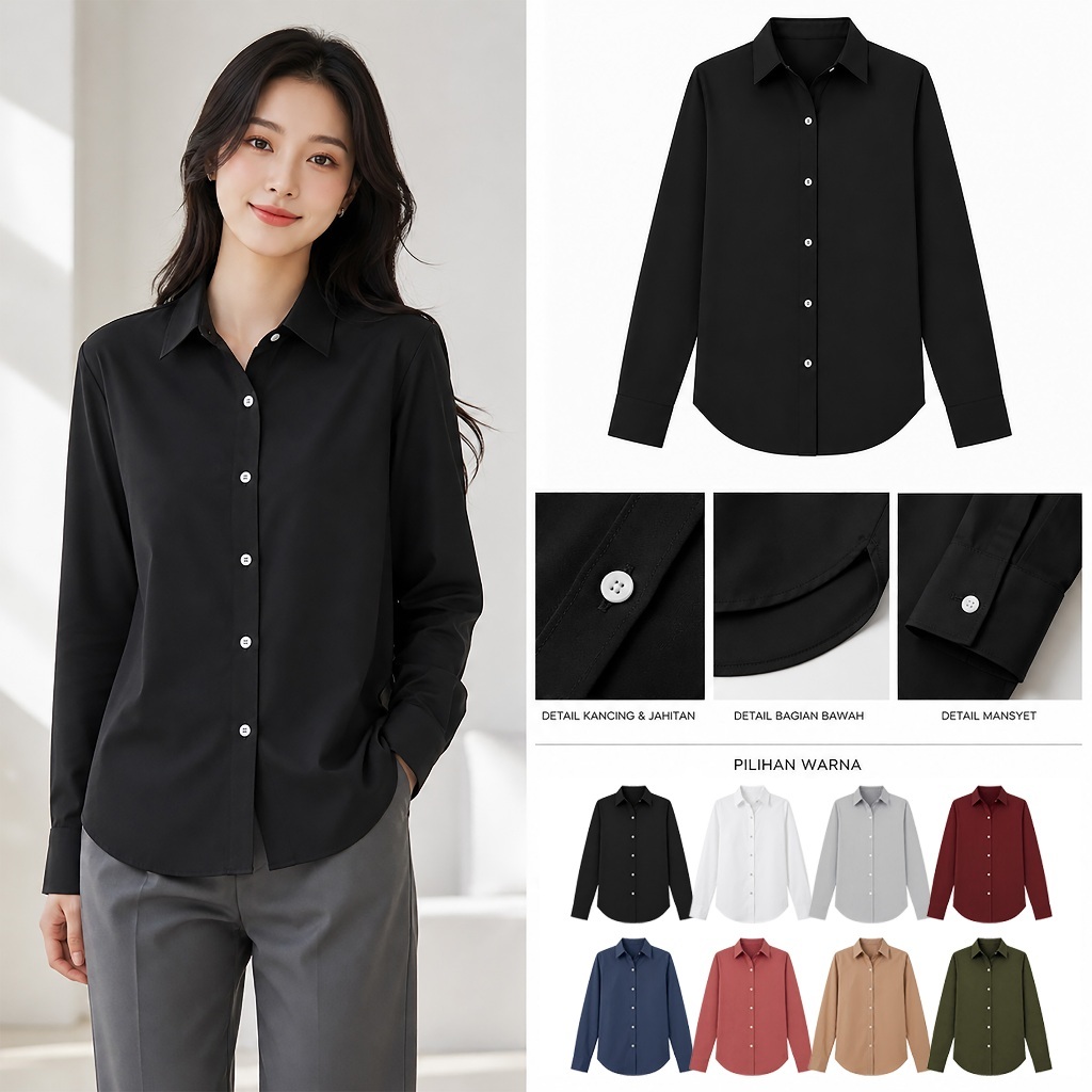 KEMEJA MORYMO Camisa Feminina Lisa De Manga Comprida Formal Casual Para Escritório Estilo Coreano Elegante Blusa De Trab