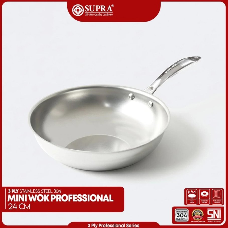 Imagem Frigideira Multiuso Supra 3 PLY Aço Inoxidável SUS 304 Mini Wok 22 cm E 24 Série Profissional