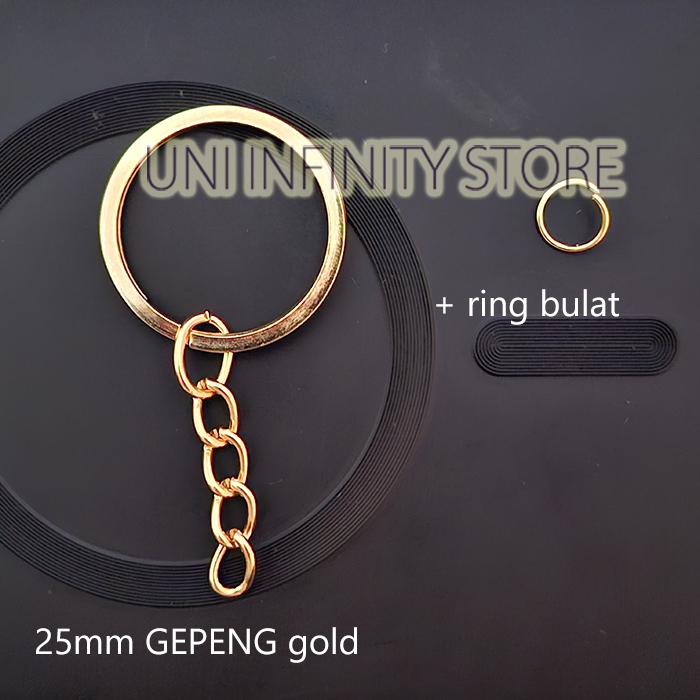 Anel De Chaveiro Dourado GANTUNGAN (Diâmetro 25 Mm) Plano/Incluindo Corrente + Redondo