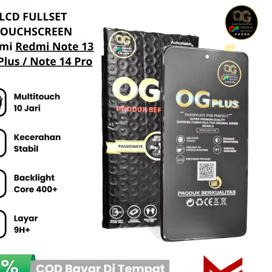 LAYAR LCD Fullset Touchscreen Xiaomi Redmi Note 13 Pro Plus/14 OG Sem Moldura To