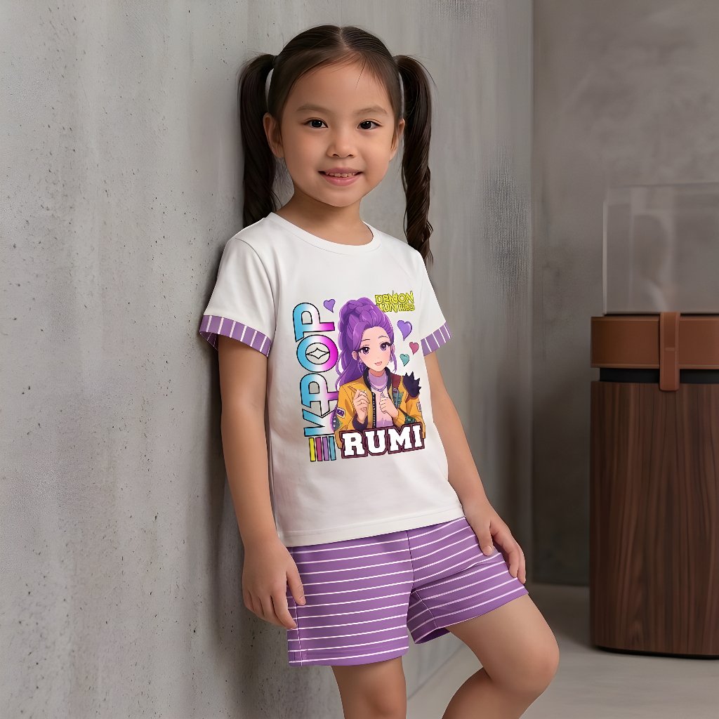 Conjunto De Camisetas Femininas Demon Huntrix RUMI Com Calças Listradas De 1 A 8 Anos